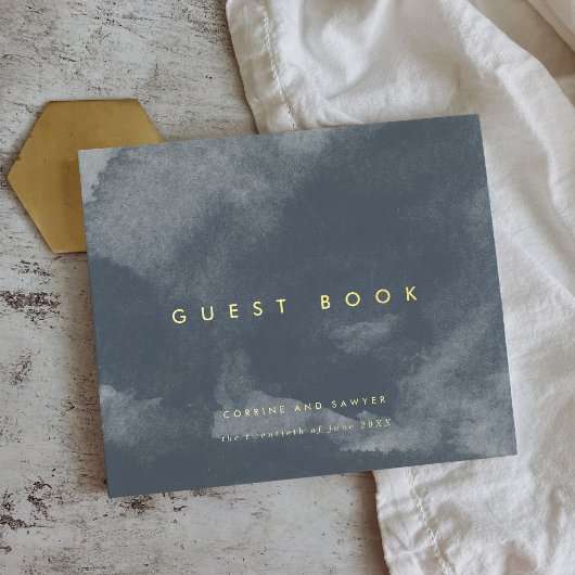 Blue Boho Waterverf Wedding Gold Folie Gastenboek