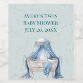Blue Boho Wieg Twin Boys Baby shower Wijn Etiket (Enkel label)