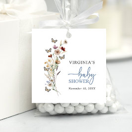 Blue Boho Wildflower Baby shower Bedankjes Labels