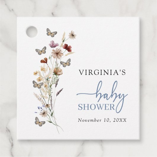 Blue Boho Wildflower Baby shower Bedankjes Labels (Voorkant)