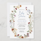Blue Boho Wildflower Baby shower Invitation Kaart (Voorkant)