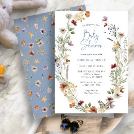 Blue Boho Wildflower Baby shower Invitation Kaart