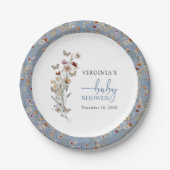 Blue Boho Wildflower Baby shower Papieren Bordje (Voorkant)