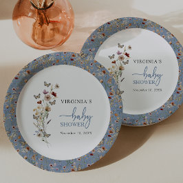 Blue Boho Wildflower Baby shower Papieren Bordje