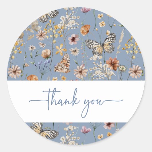 Blue Boho Wildflower Baby shower Sticker (Voorkant)