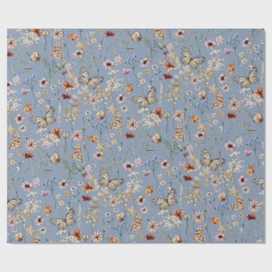 Blue Boho Wildflower Cadeaupapier (Vlak)