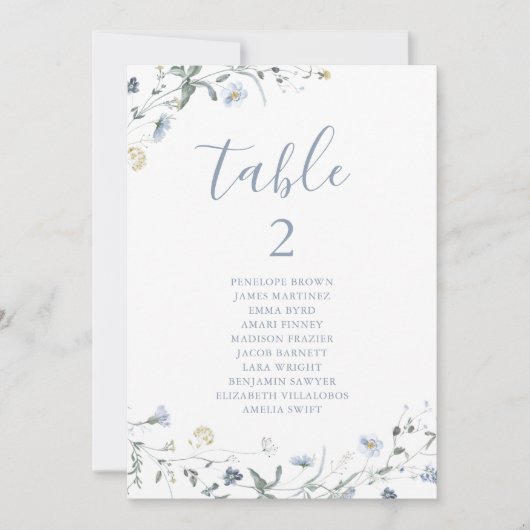 Blue Boho Wildflower tafelnummer zitkaart (Voorkant)