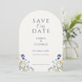 Blue Boho Wildflowers Wedding Save the Date Kaart (Staand voorkant)