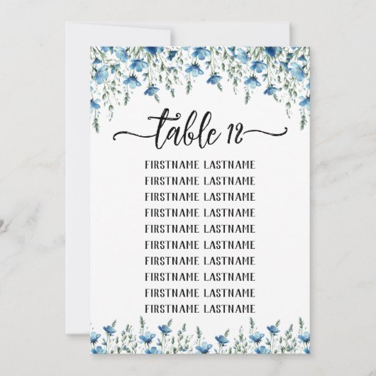 Blue Boho Wildflowers Wedding Seating Chart Kaart (Voorkant)