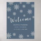 Blue Boho Winter Snow Baby shower Welkom poster (Voorkant)