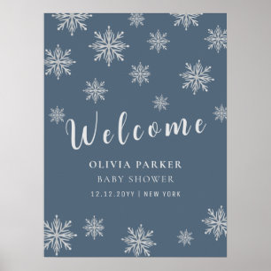 Blue Boho Winter Snow Baby shower Welkom poster