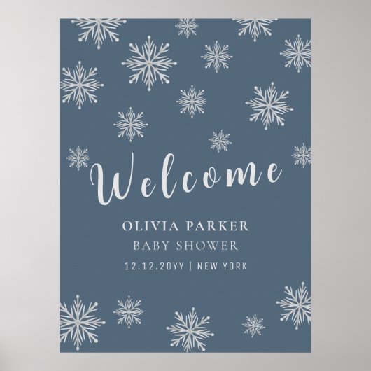 Blue Boho Winter Snow Baby shower Welkom poster (Voorkant)