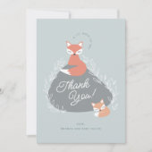 Blue Boho Woodland Foxes Baby shower Flat Bedankkaart (Voorkant)