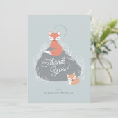 Blue Boho Woodland Foxes Baby shower Flat Bedankkaart (Staand voorkant)
