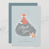 Blue Boho Woodland Foxes Baby shower Flat Bedankkaart (Voorkant / Achterkant)