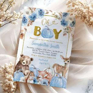Blue Boho Woodland Herfst Pumpkin Baby shower Kaart