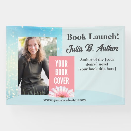 Blue Bokeh Auteur Boek Lancering Uitnodiging Spandoek (Horizontaal)