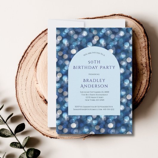 Blue Bokeh Background Arch For Him 50th Birthday Kaart