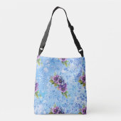 Blue Bokeh Bling Paars & Blue Flowers Crossbody Tas (Achterkant)