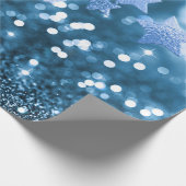 Blue Bokeh Faux Glitter & Stars Cadeaupapier (Hoek)