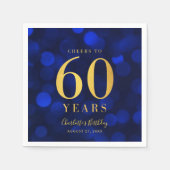Blue Bokeh Faux Gold Proost 60 Jaar Verjaardag Servet (Voorkant)