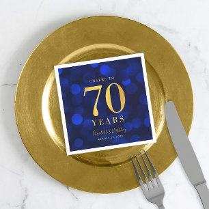 Blue Bokeh Faux Gold Proost op 70 Jaar Verjaardag Servet