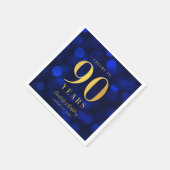 Blue Bokeh Faux Gold Proost op 90 Jaar Verjaardag Servet (Hoek)