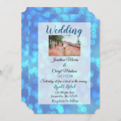 Blue Bokeh foto bruiloft uitnodigingen (Voorkant / Achterkant)