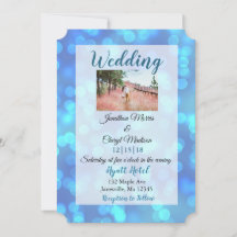 Blue Bokeh foto bruiloft uitnodigingen