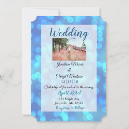 Blue Bokeh foto bruiloft uitnodigingen