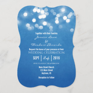 Blue Bokeh Glitter Lights Wedding Uitnodiging