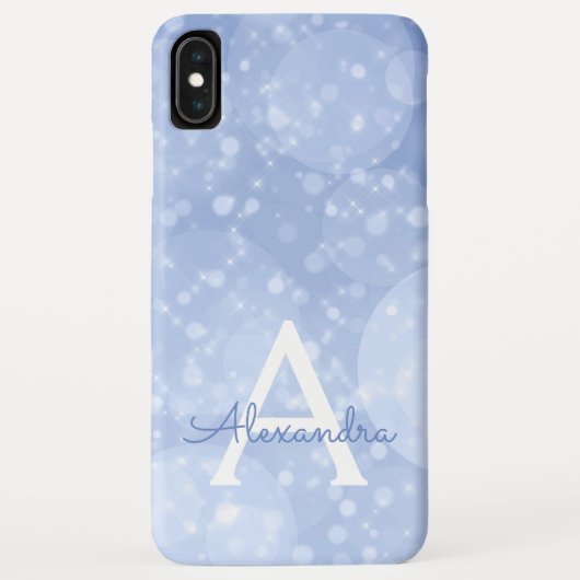 Blue Bokeh Glitter Sparkly Monogram Case-Mate iPhone Case (Achterkant)