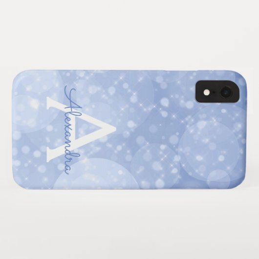Blue Bokeh Glitter Sparkly Monogram Case-Mate iPhone Case (Achterkant (horizontaal))