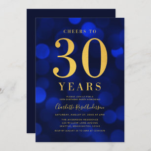 Blue Bokeh Gold Cheers tot 30 jaar feest Kaart