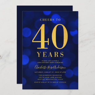 Blue Bokeh Gold Cheers tot 40 jaar feest Kaart