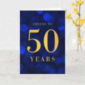 Blue Bokeh Gold Cheers tot 50 jaar verjaardag Kaart (Gele Bloem)
