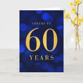 Blue Bokeh Gold Cheers tot 60 jaar verjaardag Kaart (Gele Bloem)