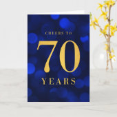 Blue Bokeh Gold Cheers tot 70 jaar verjaardag Kaart (Gele Bloem)