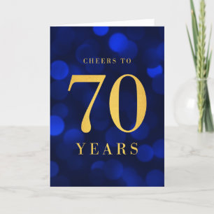 Blue Bokeh Gold Cheers tot 70 jaar verjaardag Kaart