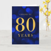 Blue Bokeh Gold Cheers tot 80 jaar verjaardag Kaart (Gele Bloem)
