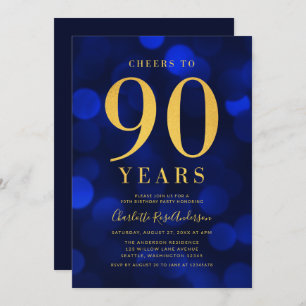 Blue Bokeh Gold Cheers tot 90 jaar feest Kaart