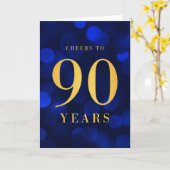 Blue Bokeh Gold Cheers tot 90 jaar verjaardag Kaart (Gele Bloem)