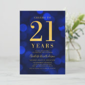 Blue Bokeh Gold juicht 21 jaar verjaardagsfeest to Kaart (Staand voorkant)