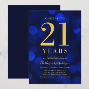 Blue Bokeh Gold juicht 21 jaar verjaardagsfeest to Kaart