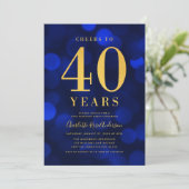 Blue Bokeh Gold juicht voor 40 jaar verjaardagsfee Kaart (Staand voorkant)