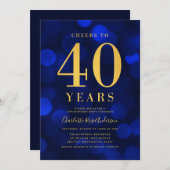 Blue Bokeh Gold juicht voor 40 jaar verjaardagsfee Kaart (Voorkant / Achterkant)