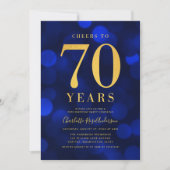 Blue Bokeh Gold juicht voor 70 jaar verjaardagsfee Kaart (Voorkant)