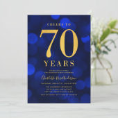 Blue Bokeh Gold juicht voor 70 jaar verjaardagsfee Kaart (Staand voorkant)
