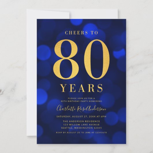 Blue Bokeh Gold juicht voor 80 jaar verjaardagsfee Kaart (Voorkant)