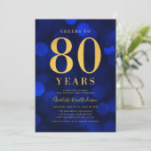 Blue Bokeh Gold juicht voor 80 jaar verjaardagsfee Kaart (Staand voorkant)